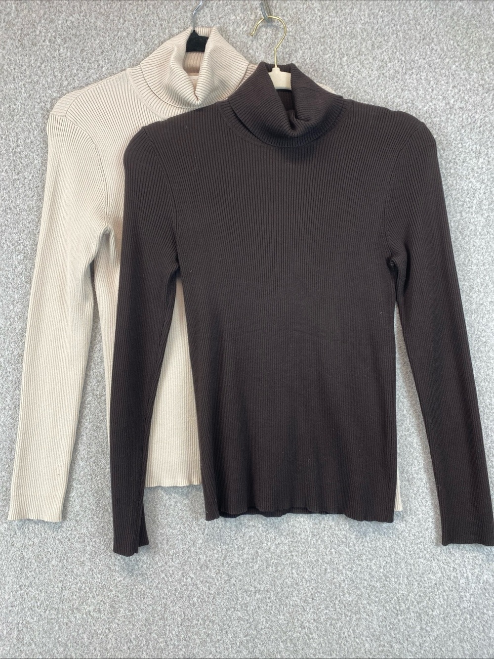 Chicos Ribbed Turtleneck Lot Of 2 Sweater Long Sleeve Size 0 (S) Tan & Brown